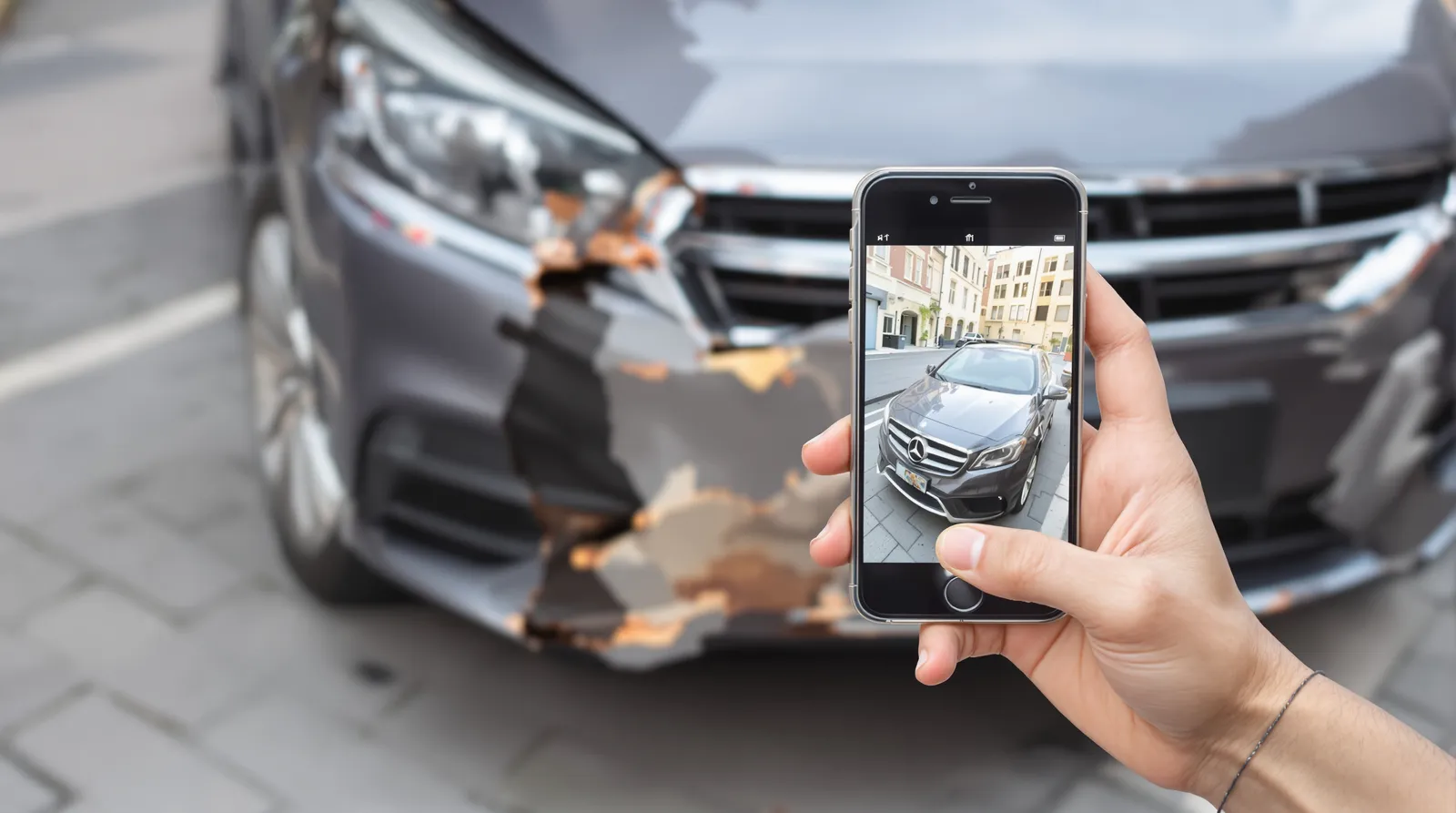 Photographier le pare-chocs d'une voiture avec un smartphone avant une location entre particuliers